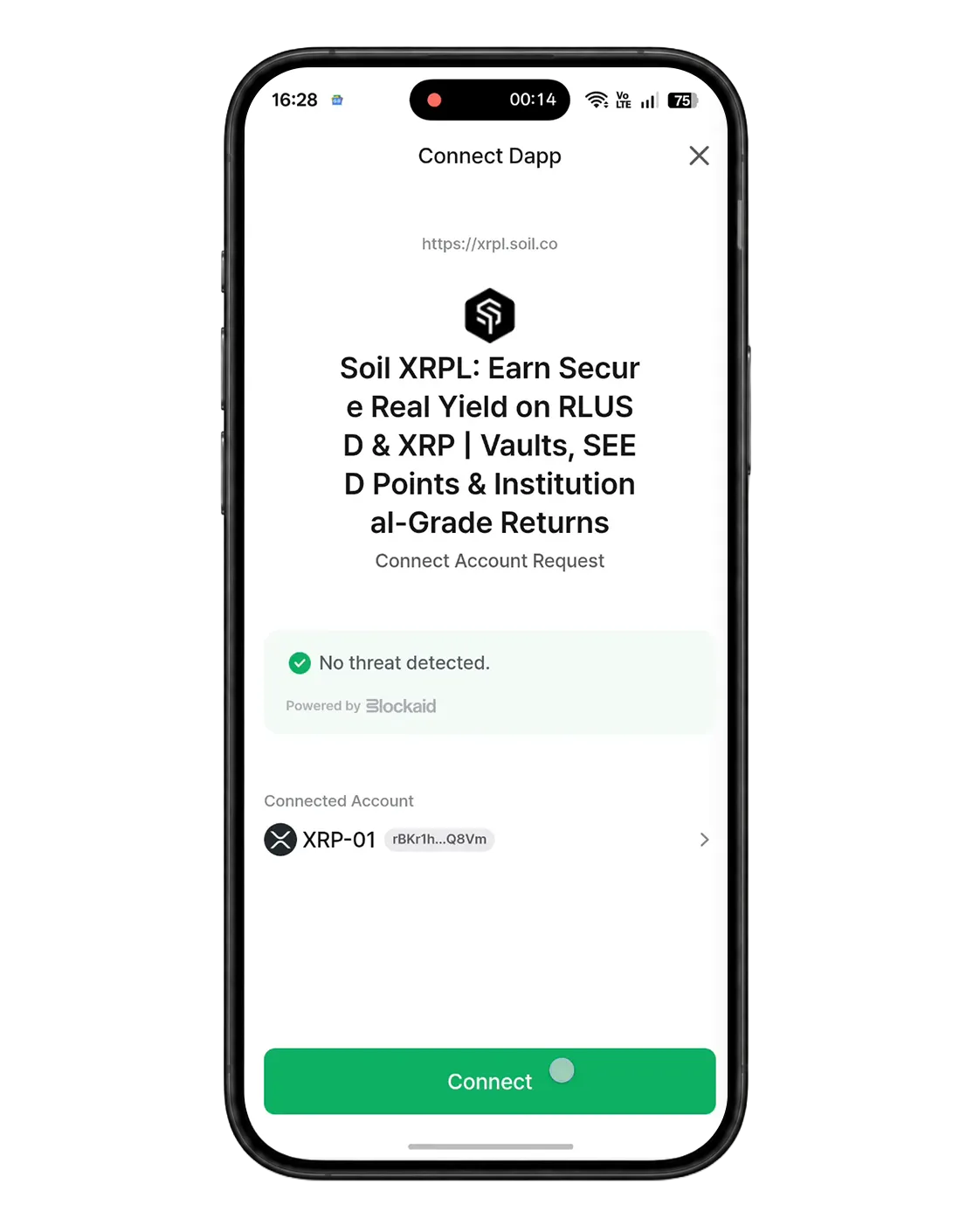 D'CENT Connect Dapp screen for XRP allocation