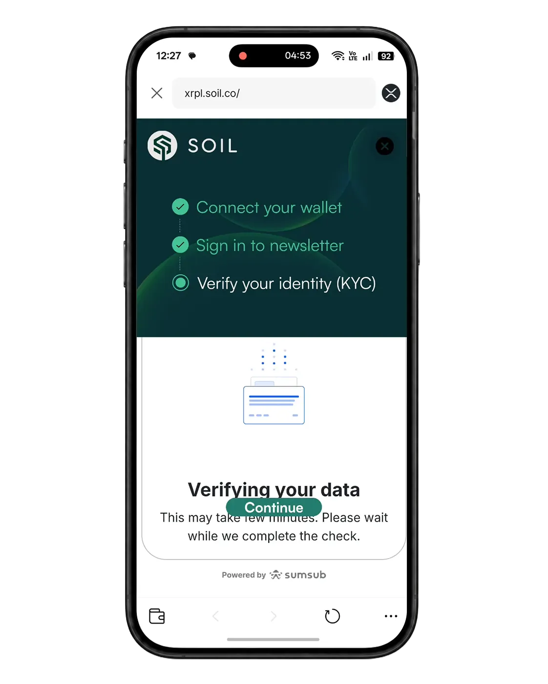 Sumsub verification result processing screen