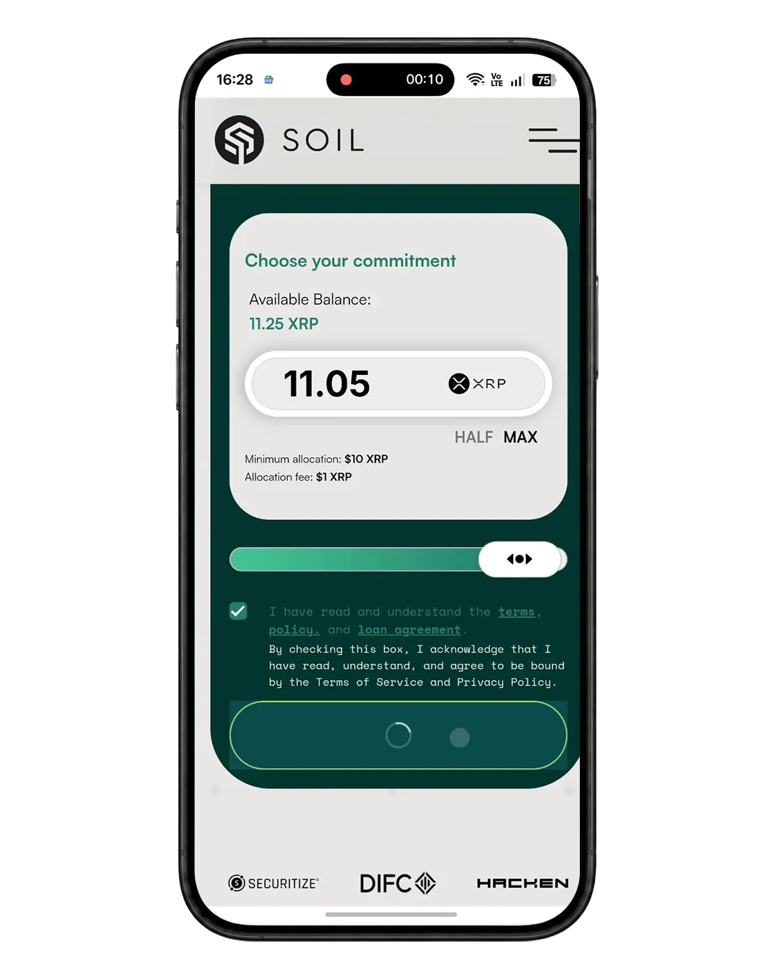 SOIL Confirm and Allocate terms acknowledgement screen