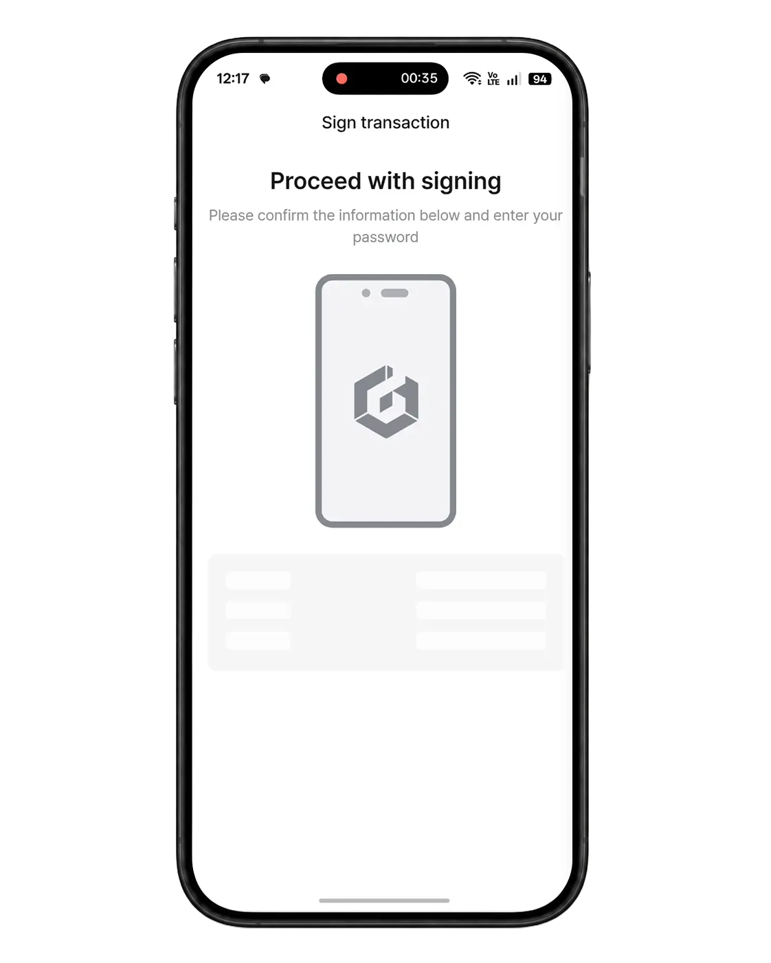 D'CENT Signature Confirmation screen for SOIL XRPL