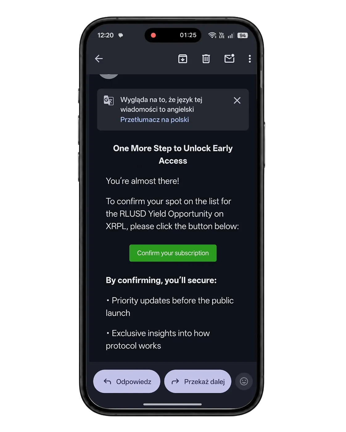 SOIL email confirmation for newsletter subscription