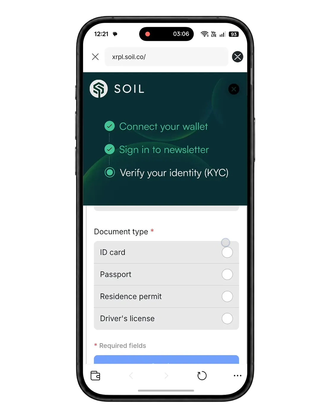 Sumsub identity document selection screen